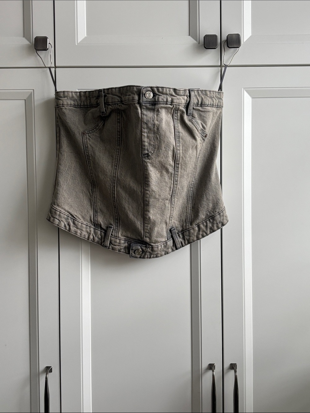 Zara Olive-Toned High-Rise Structured Denim Shorts